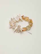 Brazilian Citrine Baroque Bracelet — freeform citrine, center-drilled toothpick baroque pearl, sterling silver logo charm | SENLORE