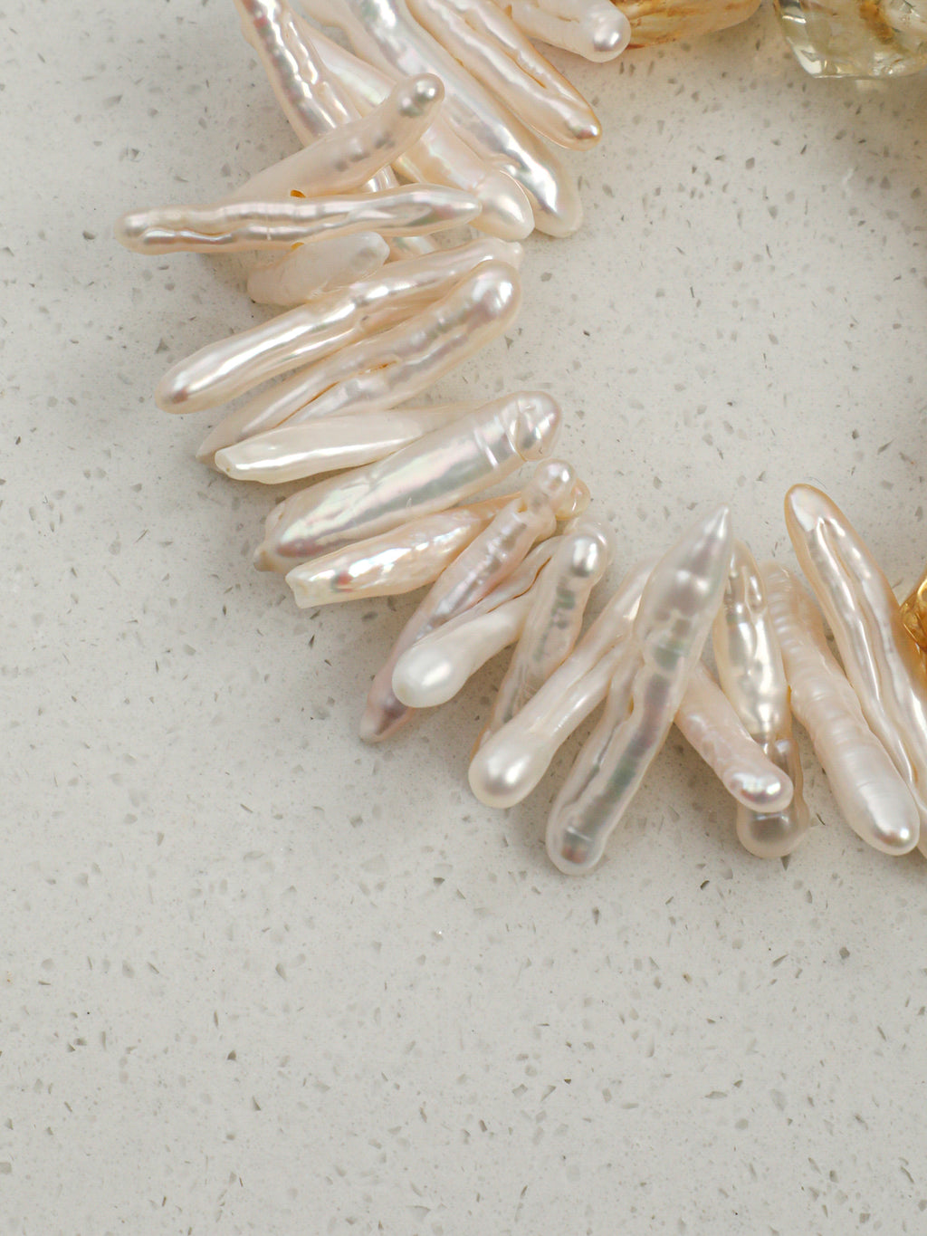 Brazilian Citrine Baroque Bracelet — freeform citrine, center-drilled toothpick baroque pearl, sterling silver logo charm | SENLORE
