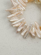 Brazilian Citrine Baroque Bracelet — freeform citrine, center-drilled toothpick baroque pearl, sterling silver logo charm | SENLORE