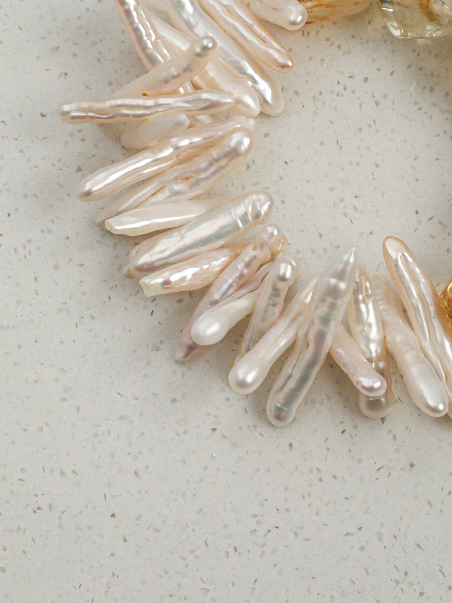 Brazilian Citrine Baroque Bracelet — freeform citrine, center-drilled toothpick baroque pearl, sterling silver logo charm | SENLORE