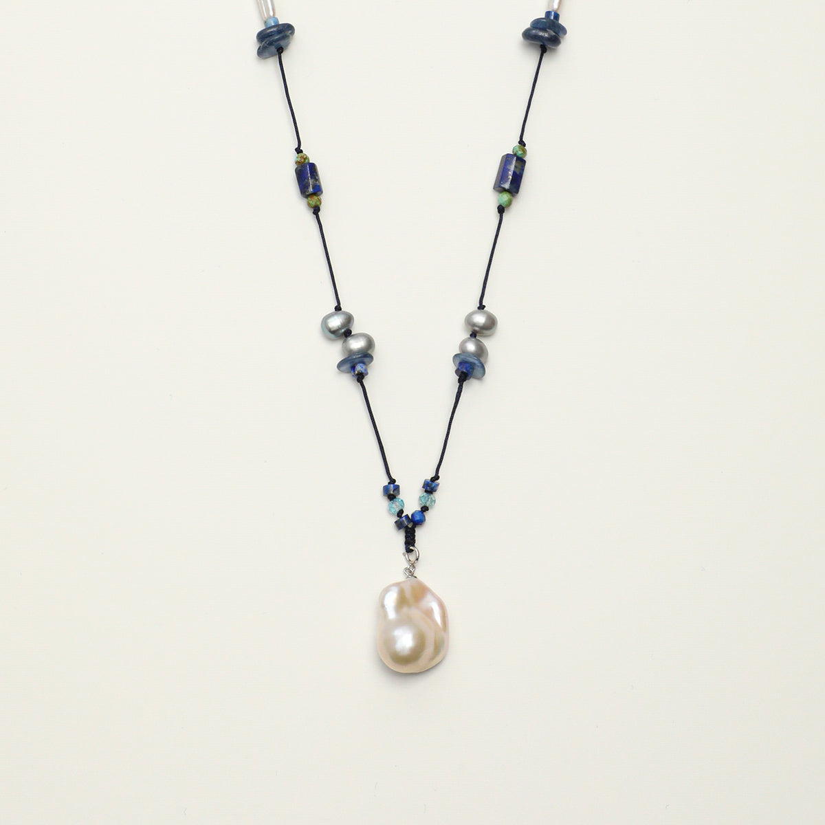 SENLORE Blue Minimalist Baroque Necklace – Side View