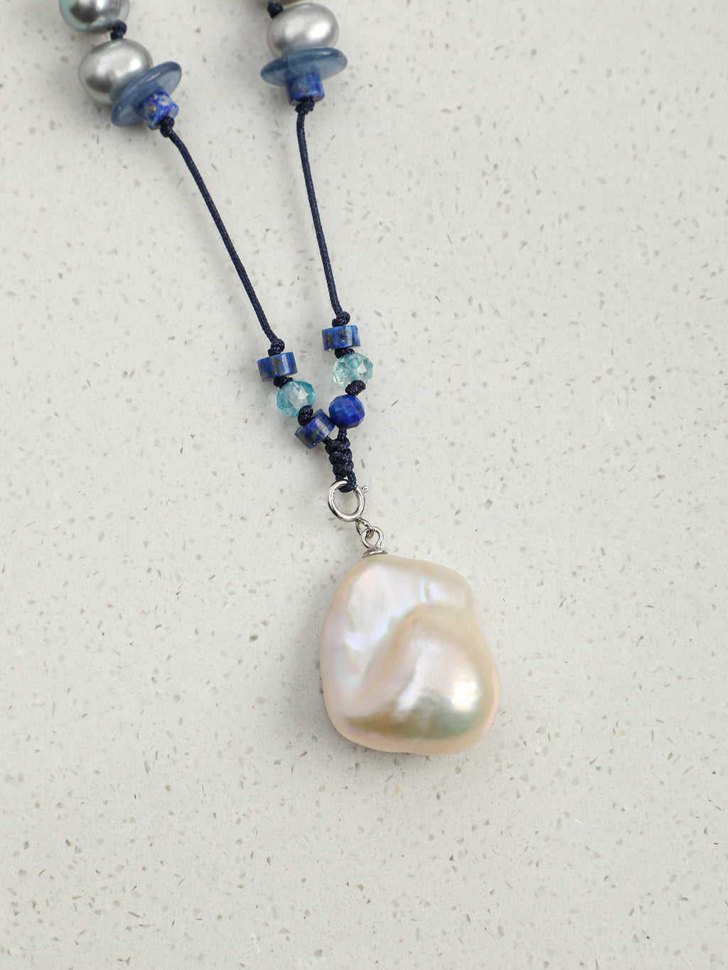 SENLORE Blue Minimalist Baroque Necklace – Lifestyle Shot