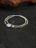 Silver Nugget Baroque Pearl Necklace — small square sterling silver nugget, triangle sterling silver nugget spacer, silver lobster clasp | SENLORE