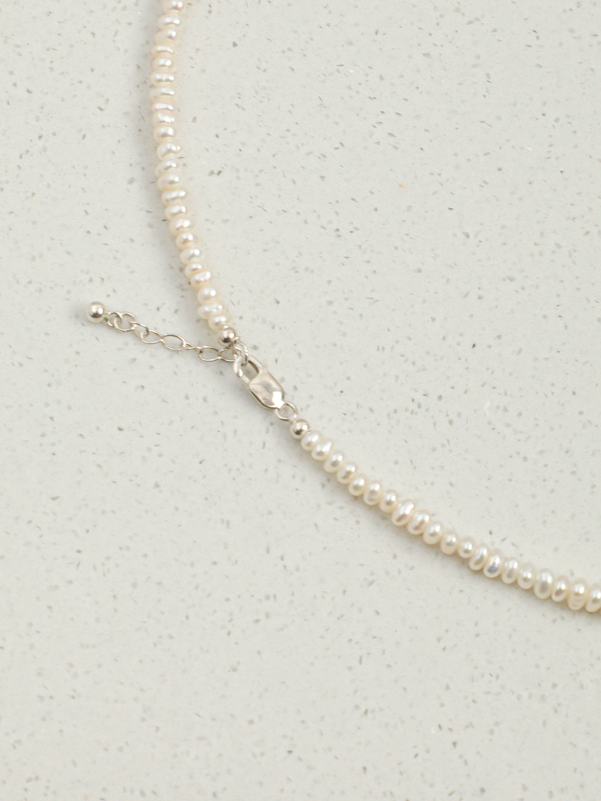 Silver Nugget Baroque Pearl Necklace — small square sterling silver nugget, triangle sterling silver nugget spacer, silver lobster clasp | SENLORE