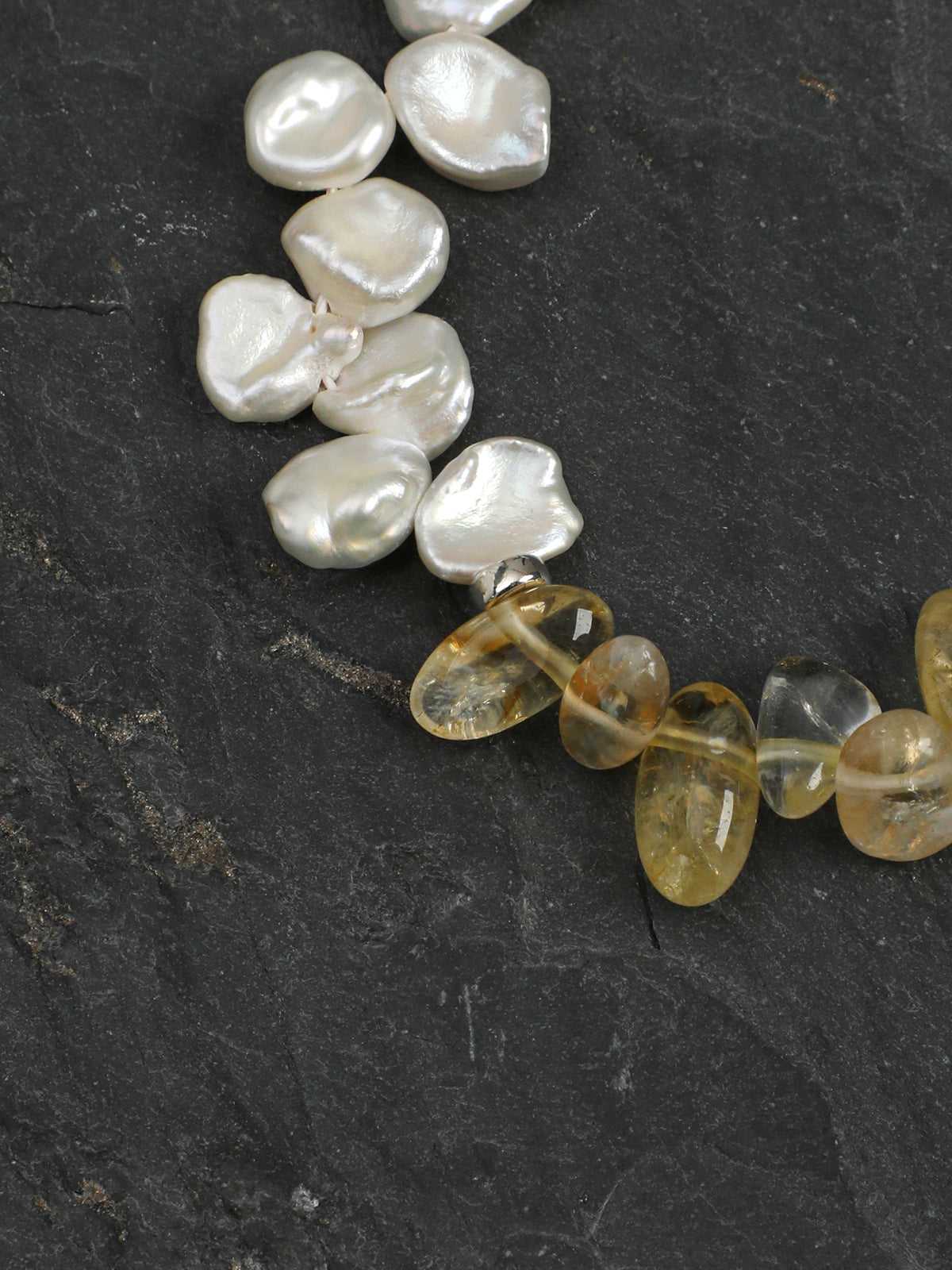 Petal Crystal Baroque Bracelet — seed pearls, petal bead, center-drilled long-tusk citrine | SENLORE