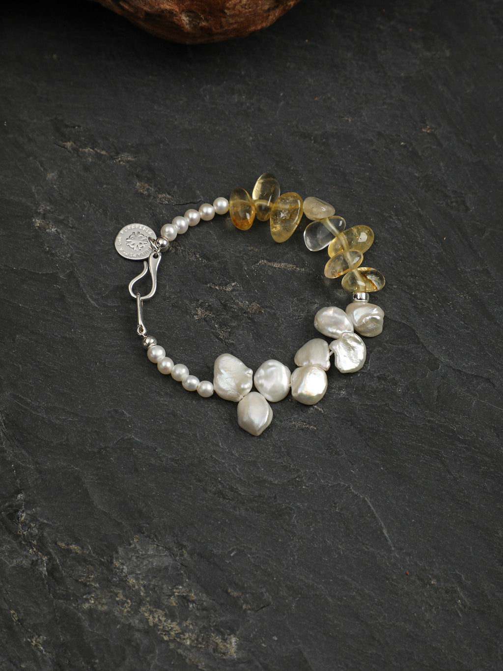 Petal Crystal Baroque Bracelet — seed pearls, petal bead, center-drilled long-tusk citrine | SENLORE