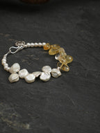 Petal Crystal Baroque Bracelet — seed pearls, petal bead, center-drilled long-tusk citrine | SENLORE