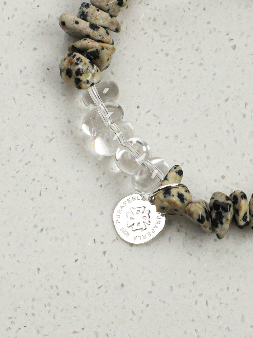 Freeform Speckled Crystal Bracelet — freeform double-point clear quartz, small clear quartz chips, flat twisted bead | SENLORE
