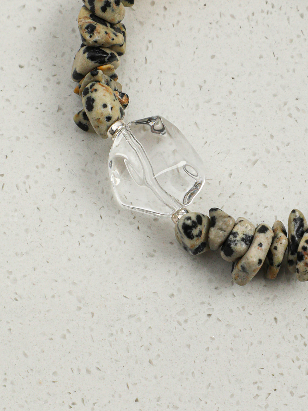 Freeform Speckled Crystal Bracelet — freeform double-point clear quartz, small clear quartz chips, flat twisted bead | SENLORE