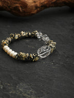 Freeform Speckled Crystal Bracelet — freeform double-point clear quartz, small clear quartz chips, flat twisted bead | SENLORE