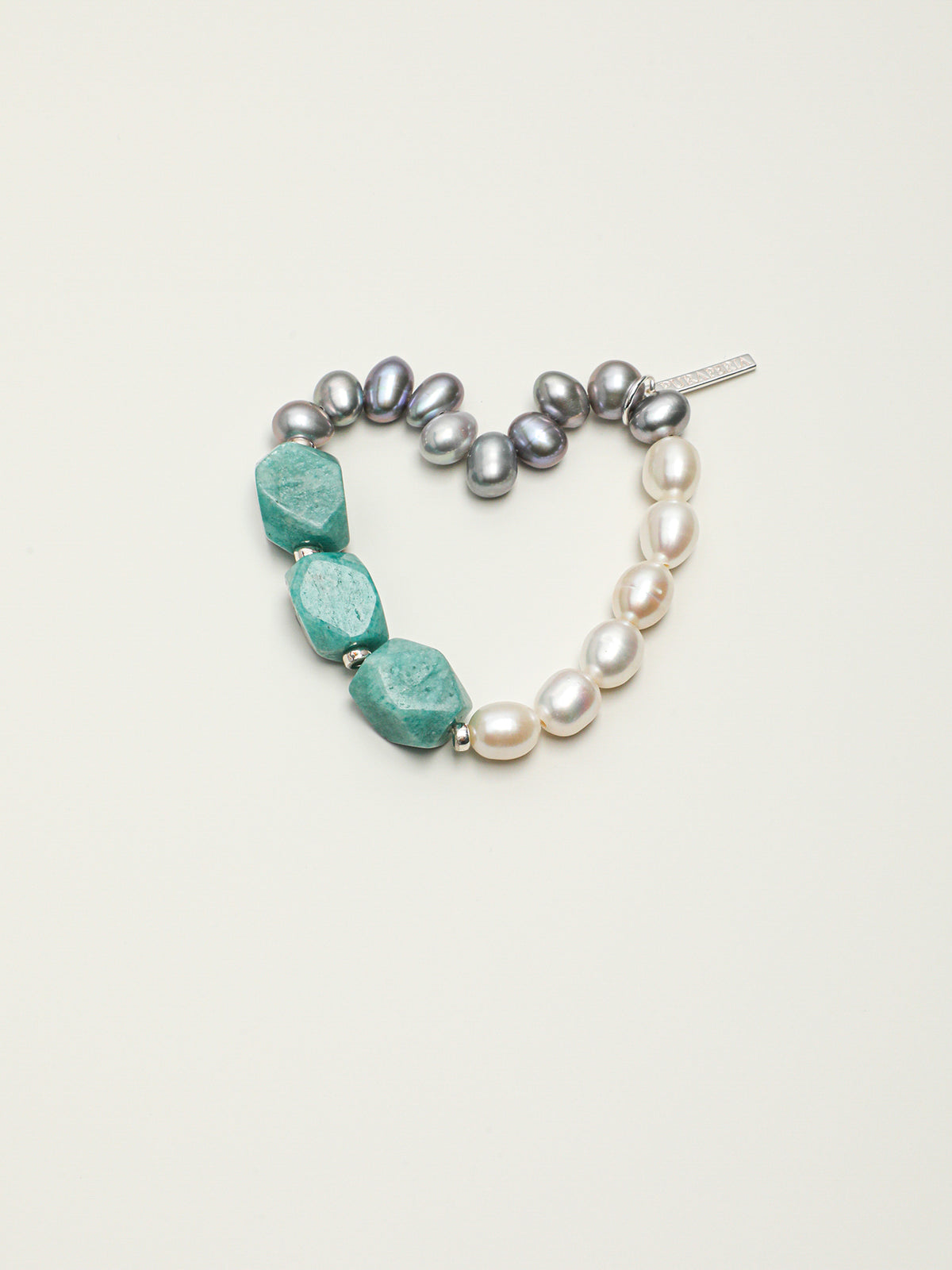 Amazonite Grey Pearl Bracelet — white rice pearls, grey rice pearls, freeform amazonite | SENLORE