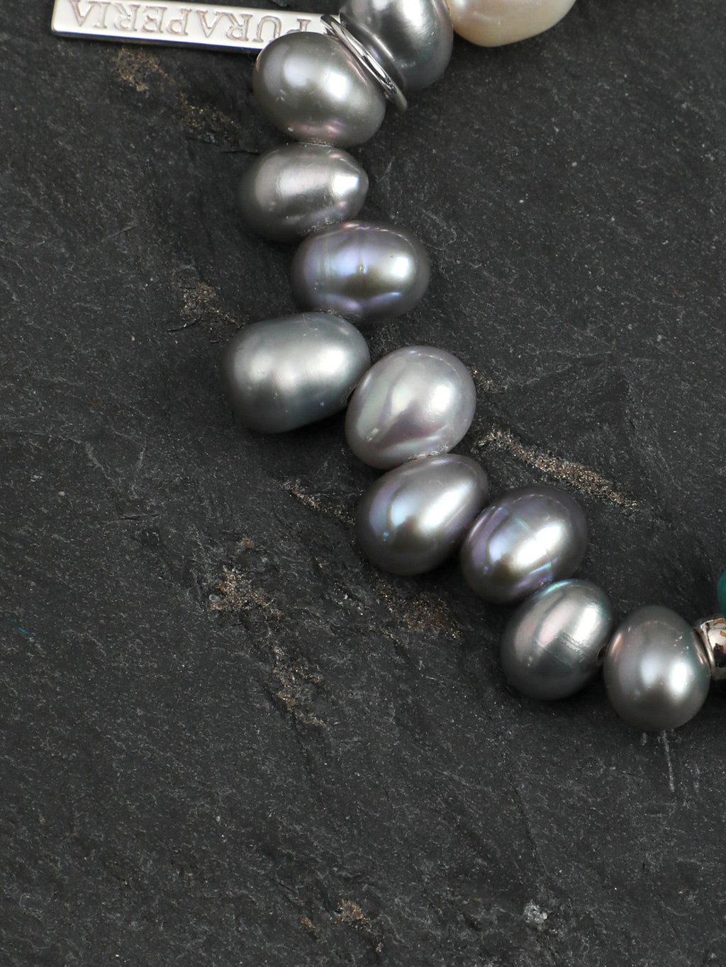 Amazonite Grey Pearl Bracelet — white rice pearls, grey rice pearls, freeform amazonite | SENLORE