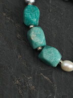 Amazonite Grey Pearl Bracelet — white rice pearls, grey rice pearls, freeform amazonite | SENLORE