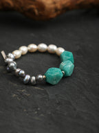 Amazonite Grey Pearl Bracelet — white rice pearls, grey rice pearls, freeform amazonite | SENLORE