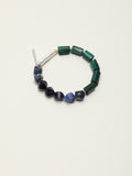 Blue-Green Rough Stone Bracelet — blue-vein stone knot bead, column-cut raw malachite, sterling silver bubble spacer | SENLORE
