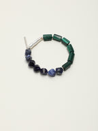 Blue-Green Rough Stone Bracelet — blue-vein stone knot bead, column-cut raw malachite, sterling silver bubble spacer | SENLORE