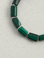 Blue-Green Rough Stone Bracelet — blue-vein stone knot bead, column-cut raw malachite, sterling silver bubble spacer | SENLORE