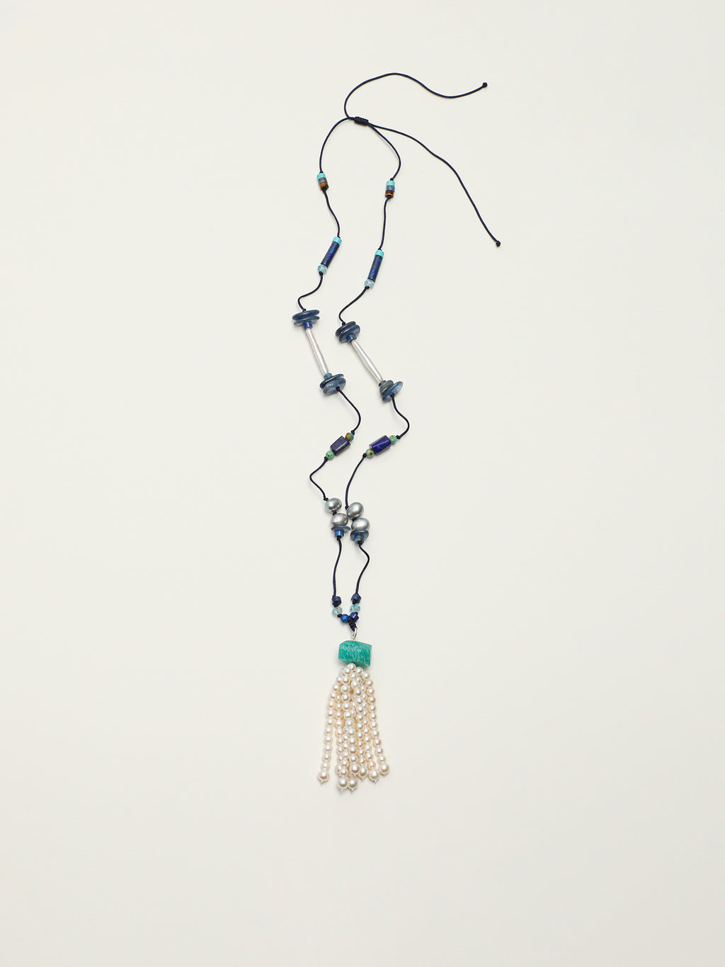 SENLORE Lapis Lazuli Tassel Pearl Necklace – Front View