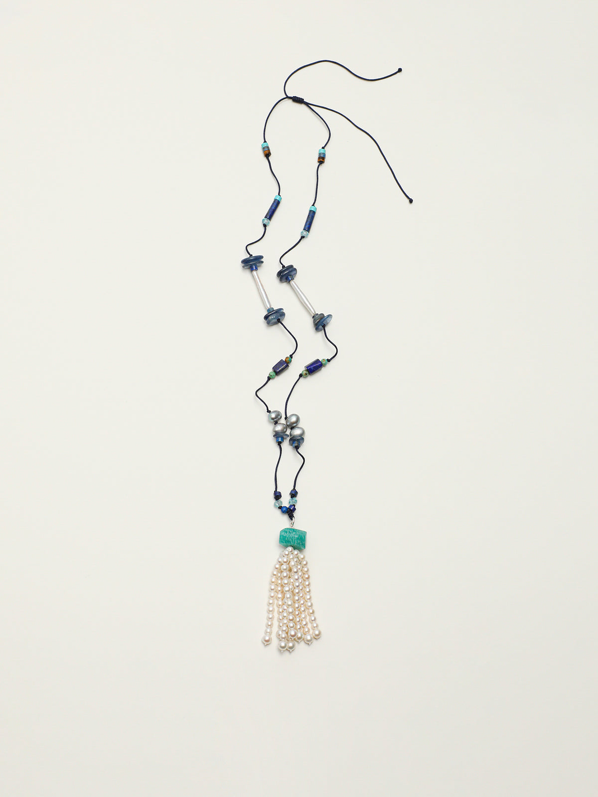 SENLORE Lapis Lazuli Tassel Pearl Necklace – Front View