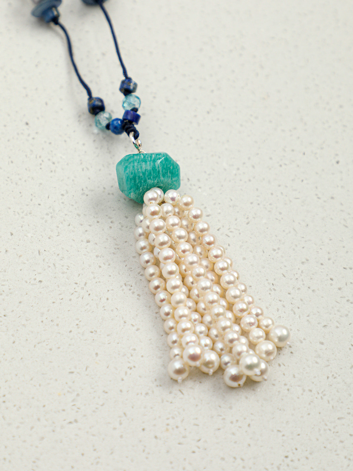 SENLORE Lapis Lazuli Tassel Pearl Necklace – Lifestyle Shot