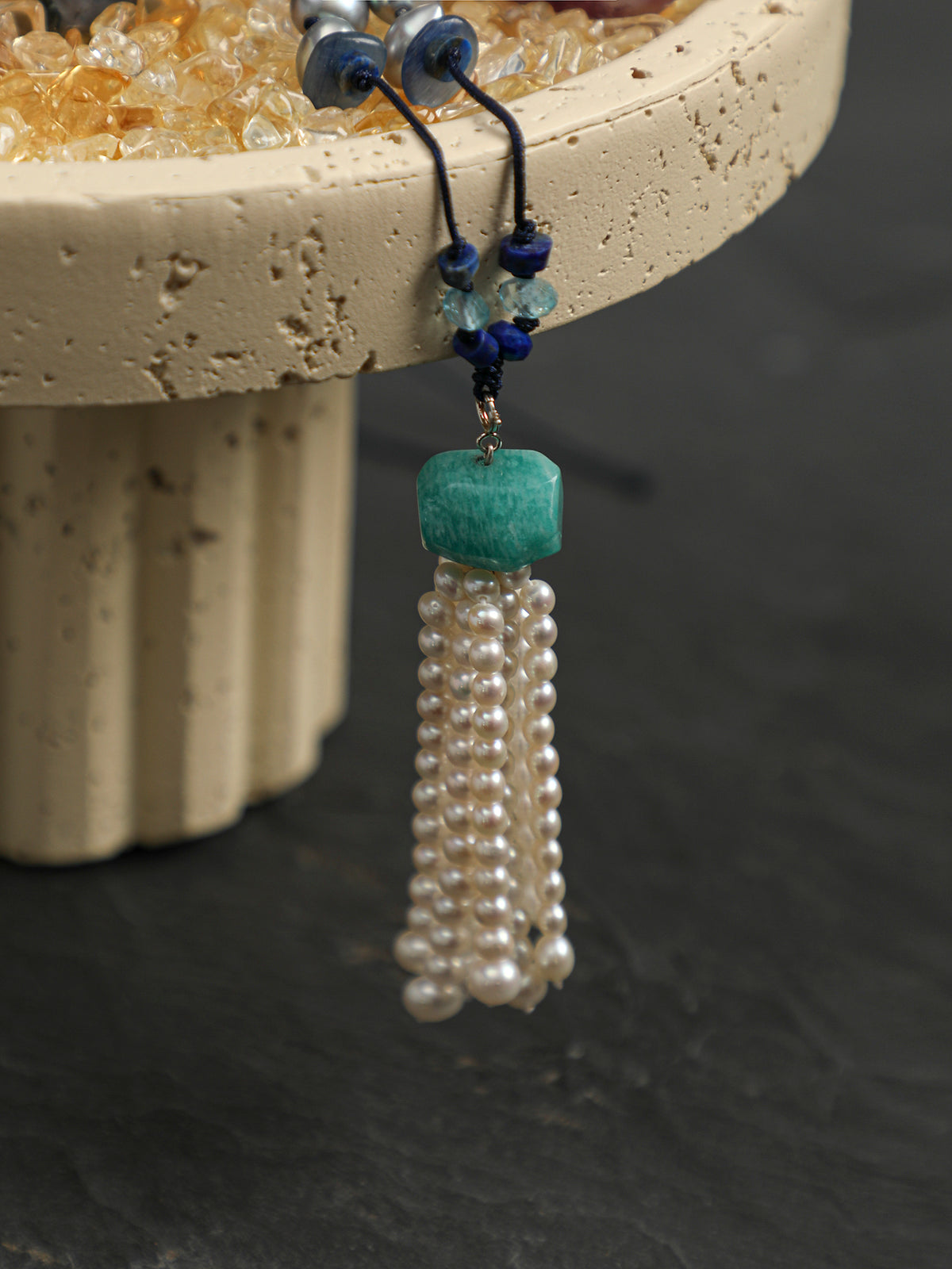 SENLORE Lapis Lazuli Tassel Pearl Necklace – Lifestyle Shot