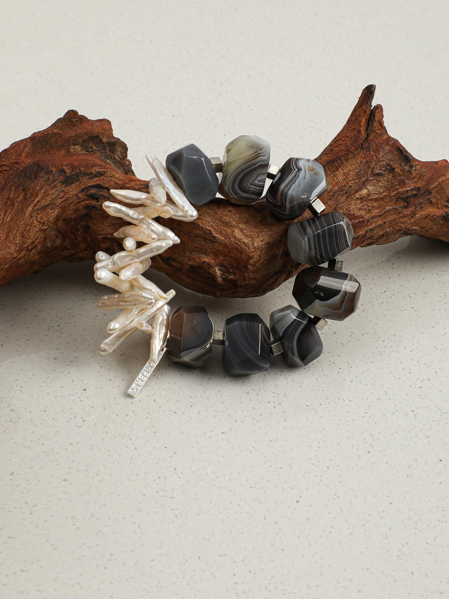 Persian Agate & Baroque Pearl Bracelet — Persian Agate, Baroque Pearl & Sterling Silver | SENLORE