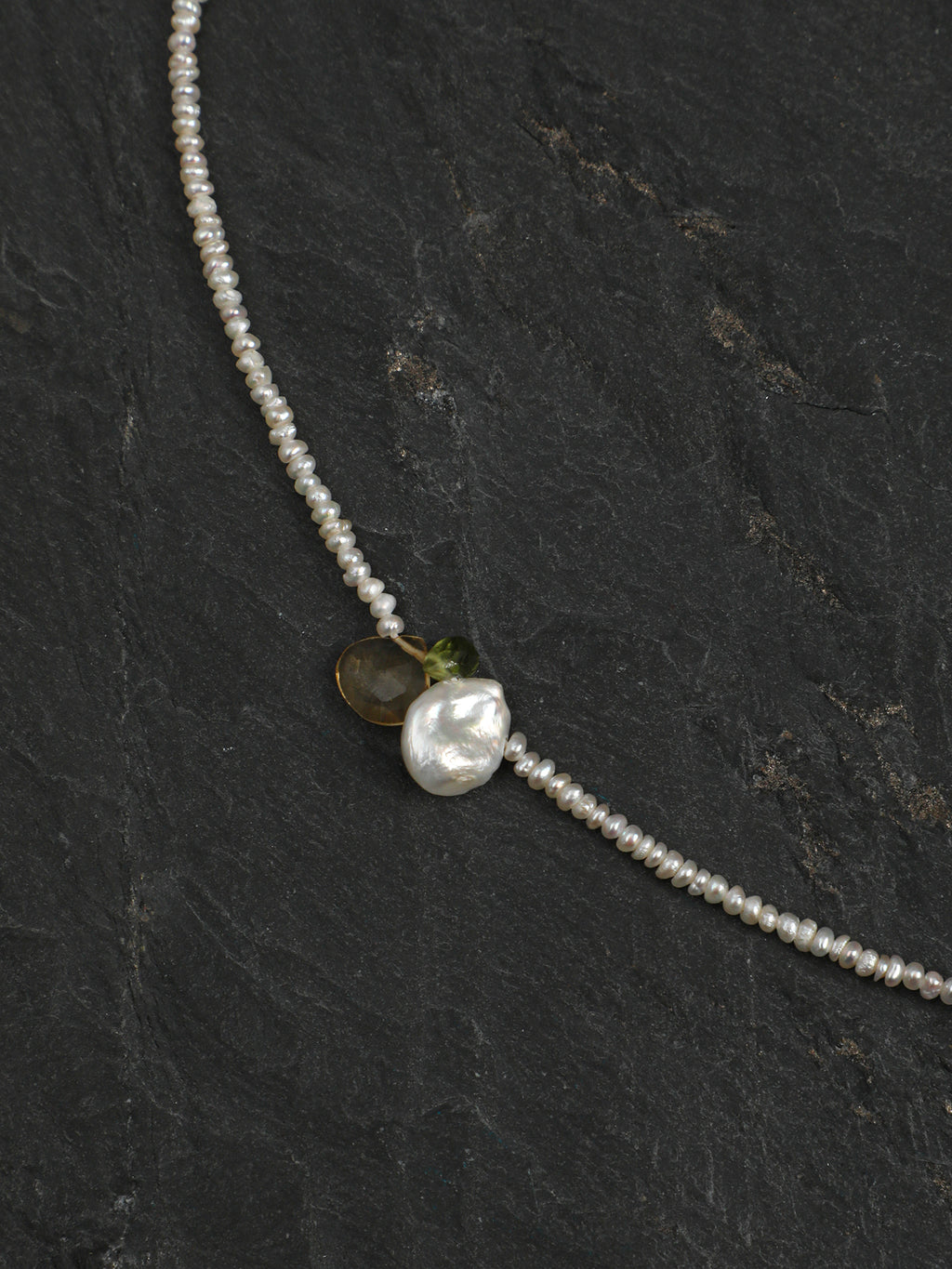 SENLORE Morning Glory Flower Pearl Necklace – Side View
