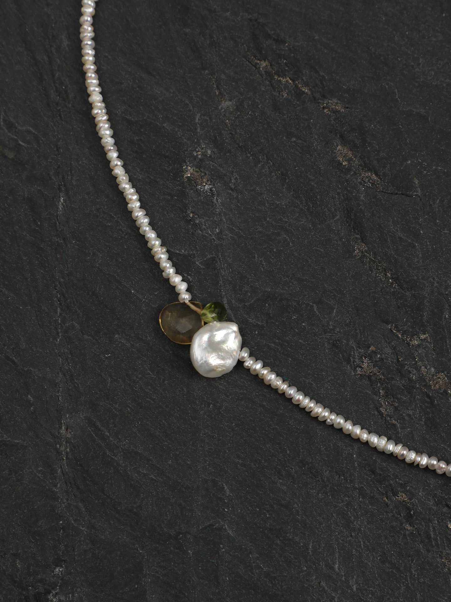 SENLORE Morning Glory Flower Pearl Necklace – Side View