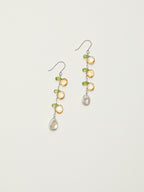 Citrine Teardrop Earrings — flat-teardrop Brazilian citrine, faceted peridot teardrop, petal bead | SENLORE