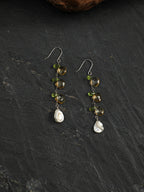 Citrine Teardrop Earrings — flat-teardrop Brazilian citrine, faceted peridot teardrop, petal bead | SENLORE