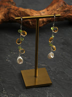 Citrine Teardrop Earrings — flat-teardrop Brazilian citrine, faceted peridot teardrop, petal bead | SENLORE