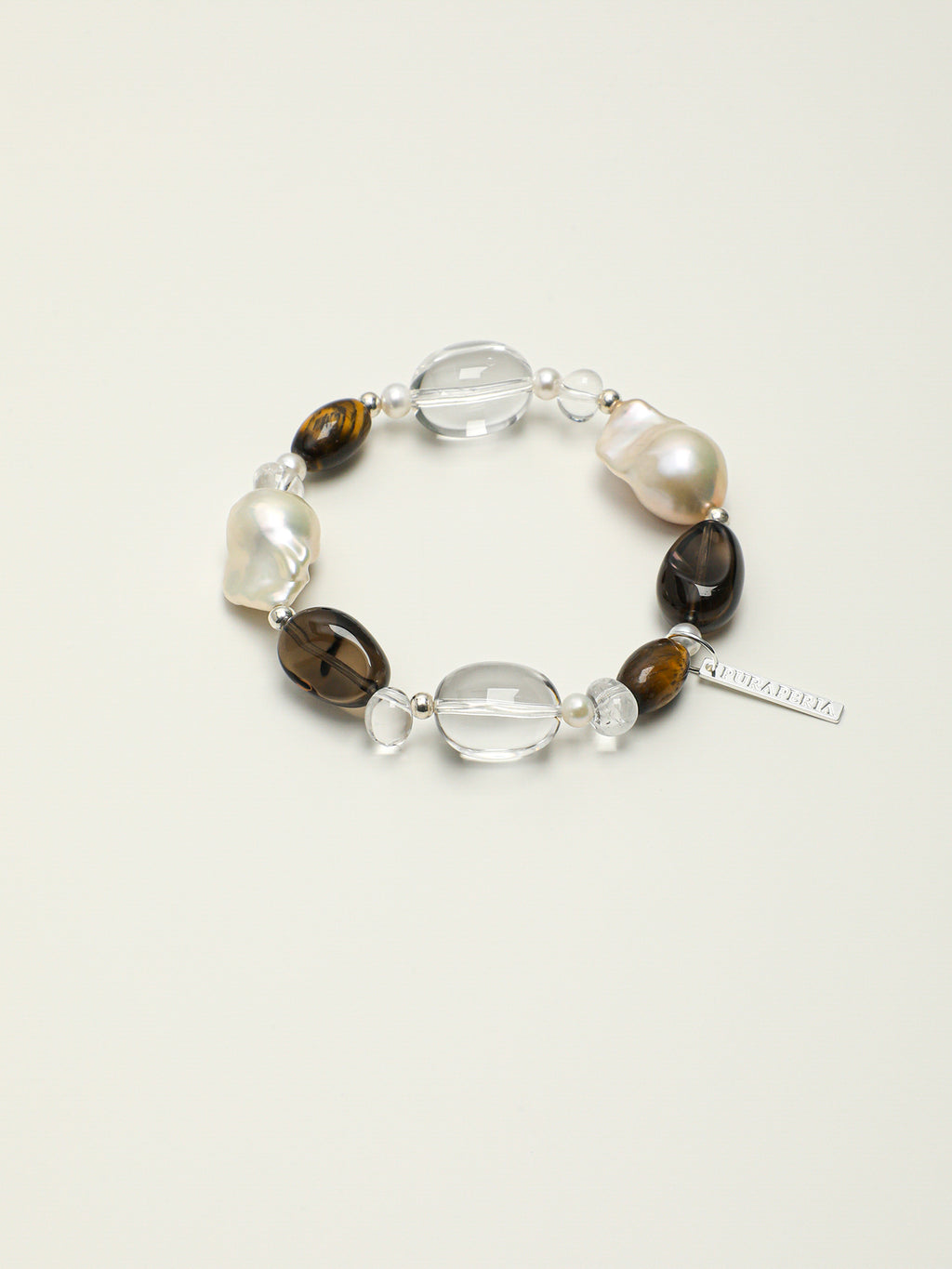 Teardrop Smoky Quartz Crystal Bracelet — dynamic teardrop smoky quartz, large baroque pearl, freeform clear quartz | SENLORE