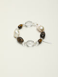 Teardrop Smoky Quartz Crystal Bracelet — dynamic teardrop smoky quartz, large baroque pearl, freeform clear quartz | SENLORE