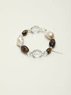 Teardrop Smoky Quartz Crystal Bracelet — dynamic teardrop smoky quartz, large baroque pearl, freeform clear quartz | SENLORE