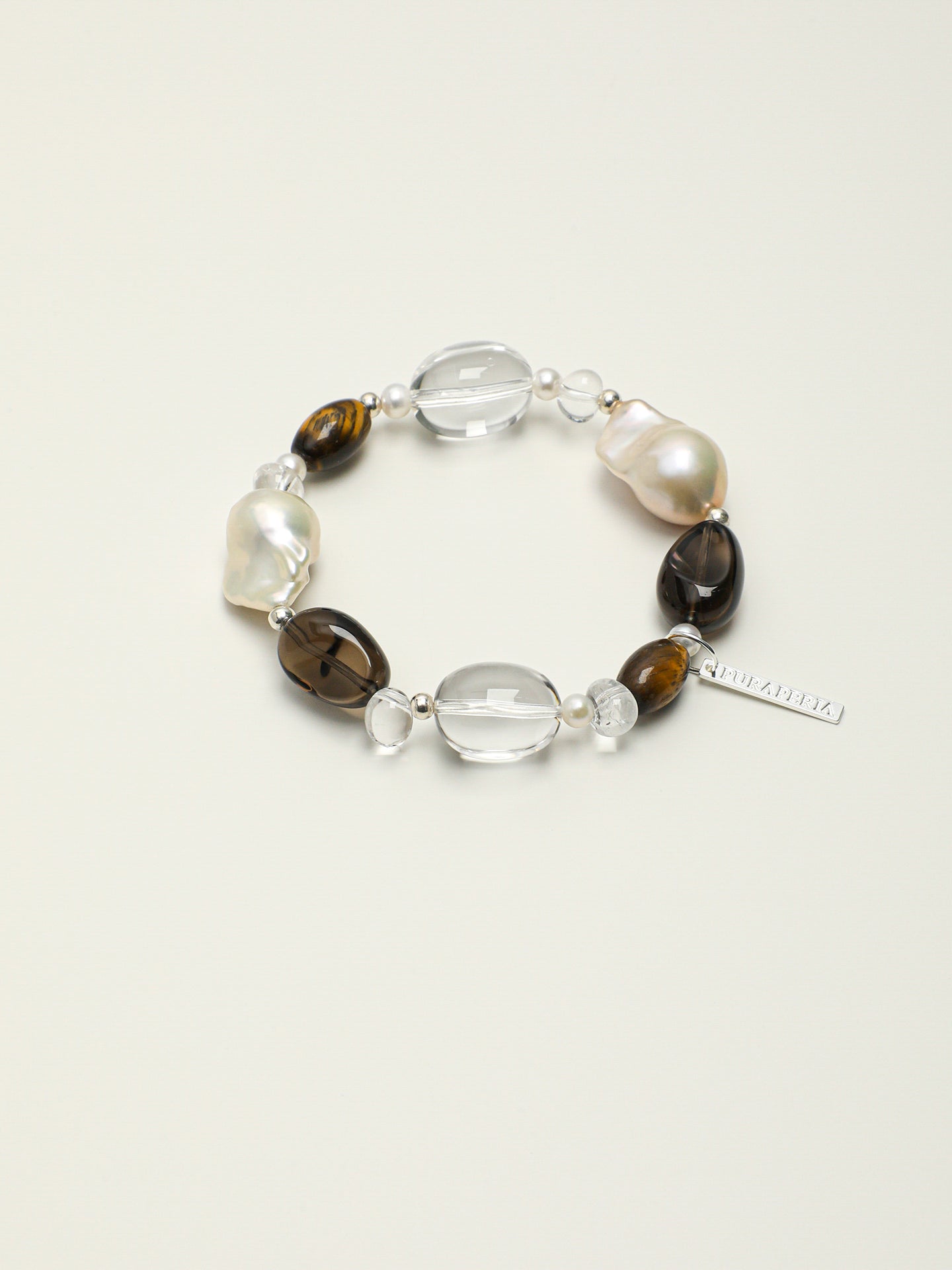 Teardrop Smoky Quartz Crystal Bracelet — dynamic teardrop smoky quartz, large baroque pearl, freeform clear quartz | SENLORE