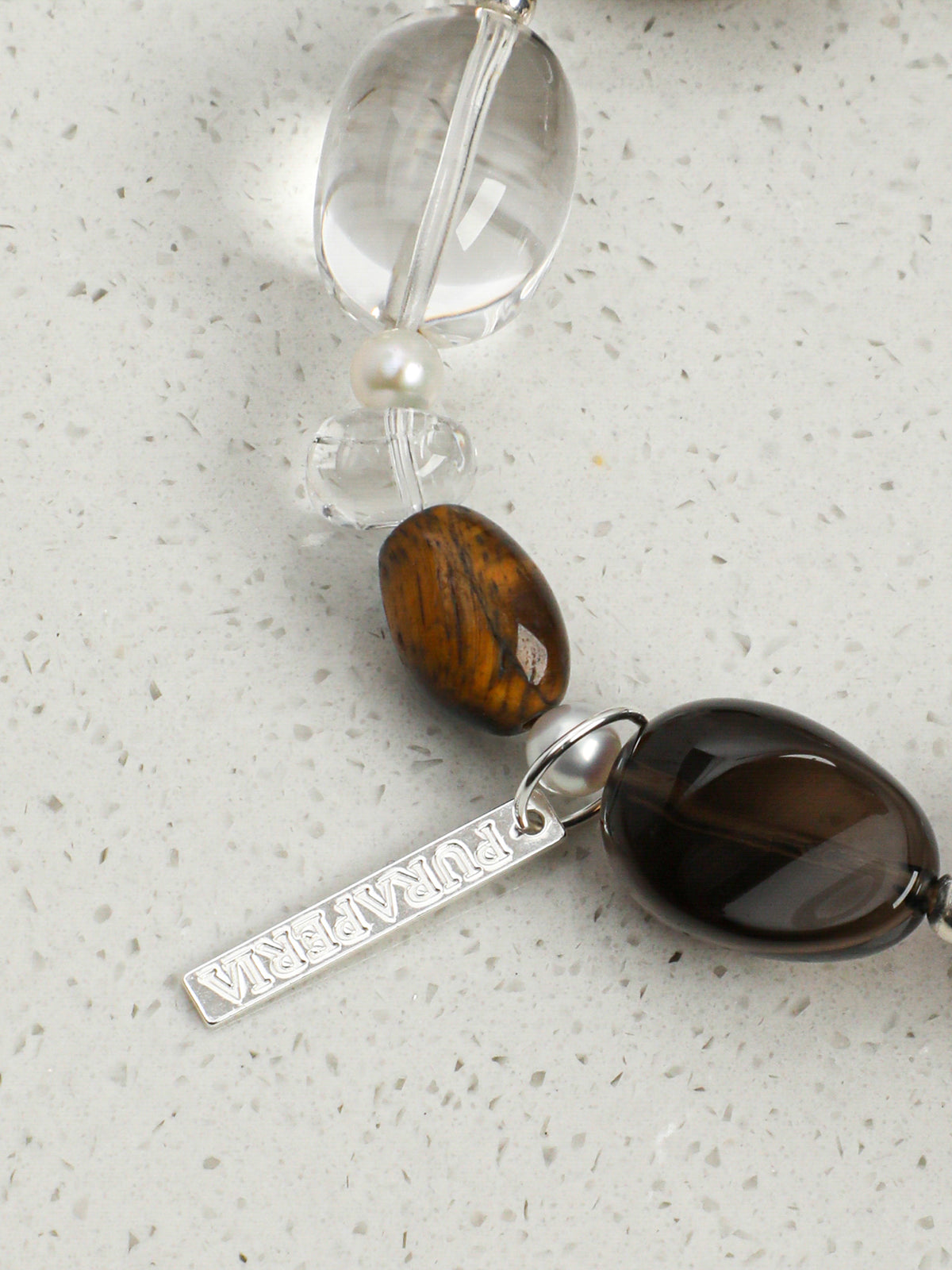 Teardrop Smoky Quartz Crystal Bracelet — dynamic teardrop smoky quartz, large baroque pearl, freeform clear quartz | SENLORE