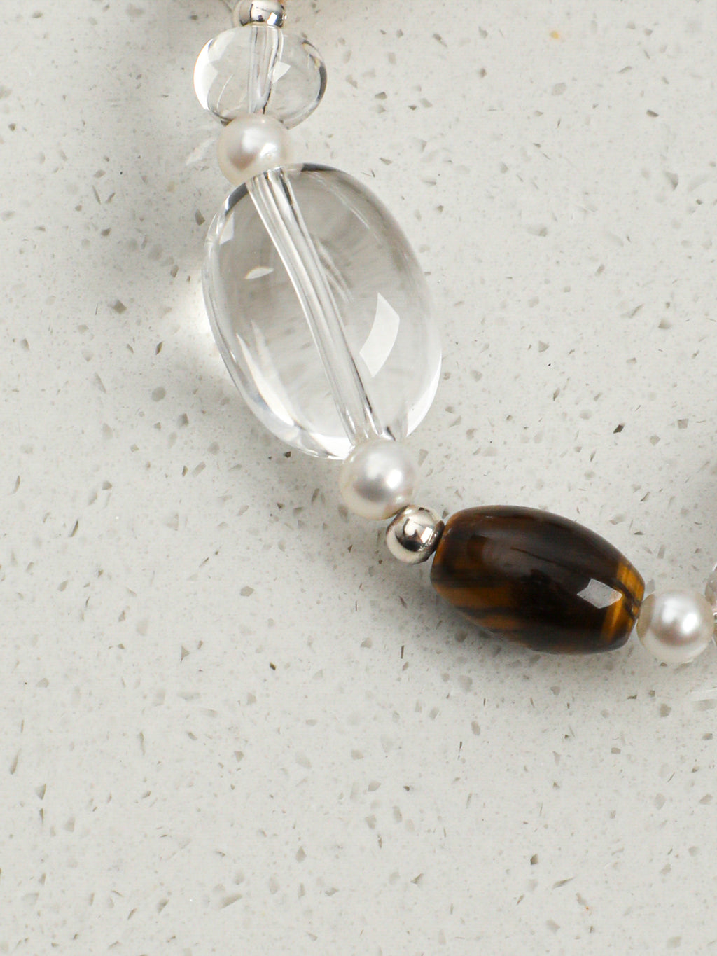 Teardrop Smoky Quartz Crystal Bracelet — dynamic teardrop smoky quartz, large baroque pearl, freeform clear quartz | SENLORE