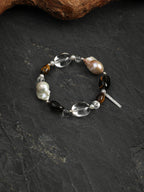Teardrop Smoky Quartz Crystal Bracelet — dynamic teardrop smoky quartz, large baroque pearl, freeform clear quartz | SENLORE
