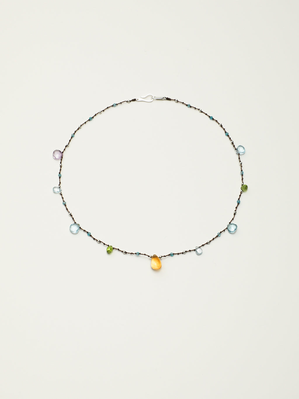 Iridescent Mood Necklace — faceted blue topaz teardrop, plump citrine teardrop, flat-cut green crystal teardrop | SENLORE