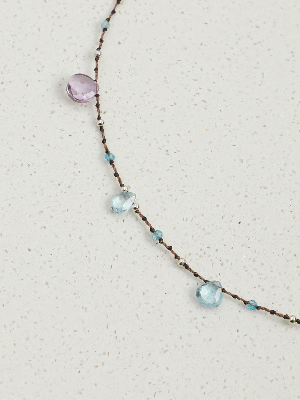 Iridescent Mood Necklace — faceted blue topaz teardrop, plump citrine teardrop, flat-cut green crystal teardrop | SENLORE