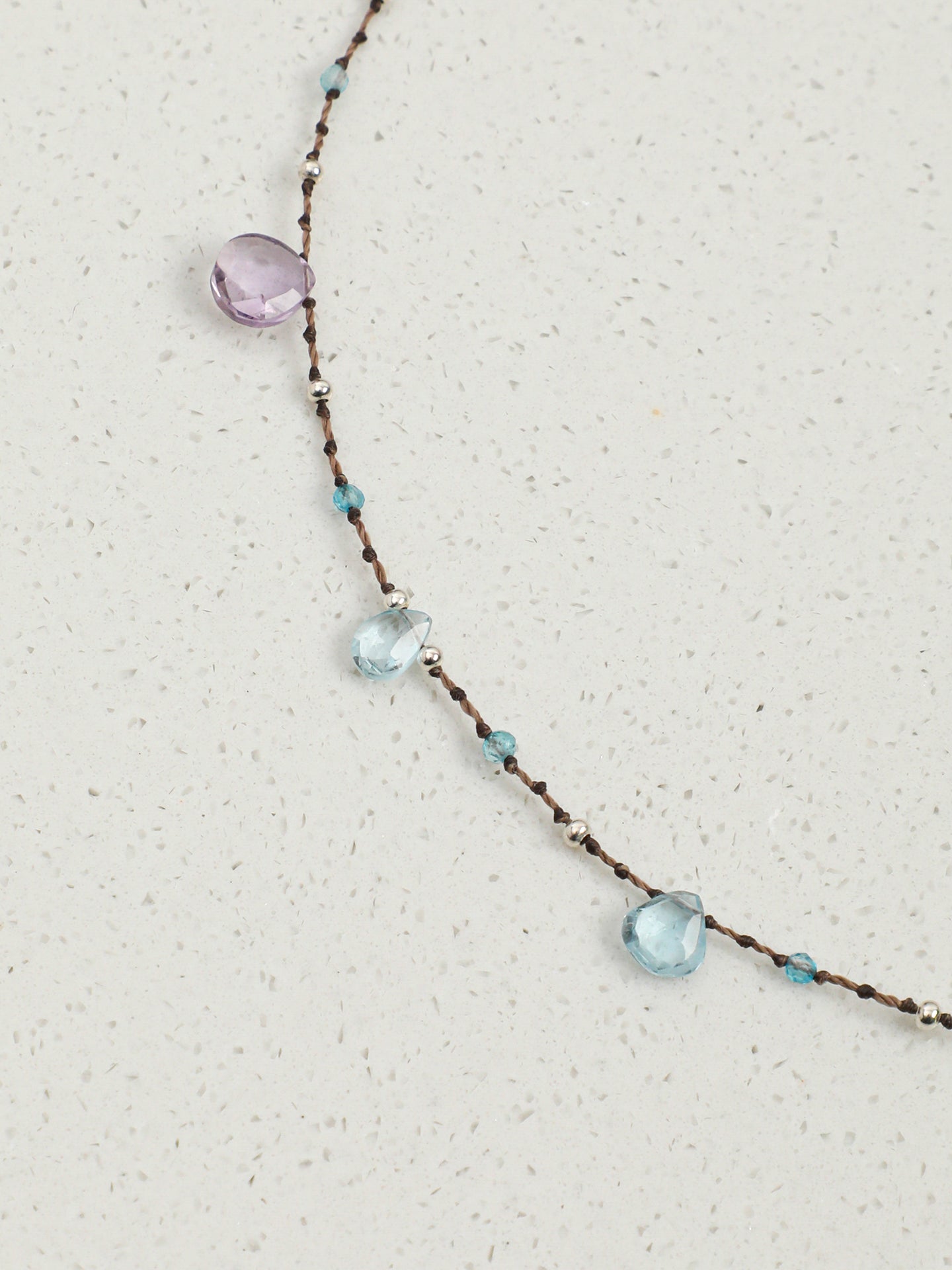 Iridescent Mood Necklace — faceted blue topaz teardrop, plump citrine teardrop, flat-cut green crystal teardrop | SENLORE