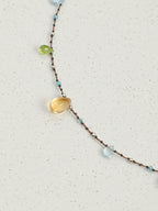 Iridescent Mood Necklace — faceted blue topaz teardrop, plump citrine teardrop, flat-cut green crystal teardrop | SENLORE