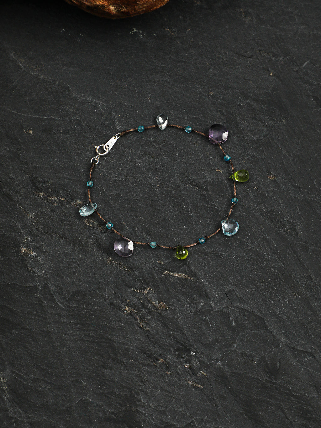 Colorful Mood Crystal Bracelet — topaz teardrop, faceted ametrine teardrop, faceted peridot teardrop | SENLORE