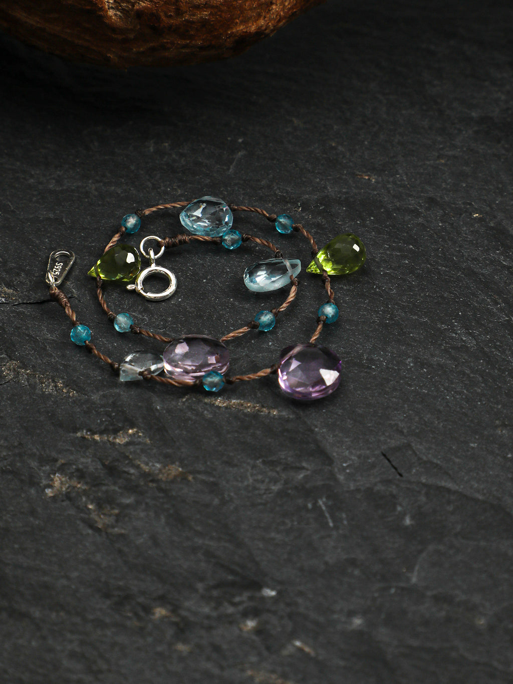 Colorful Mood Crystal Bracelet — topaz teardrop, faceted ametrine teardrop, faceted peridot teardrop | SENLORE