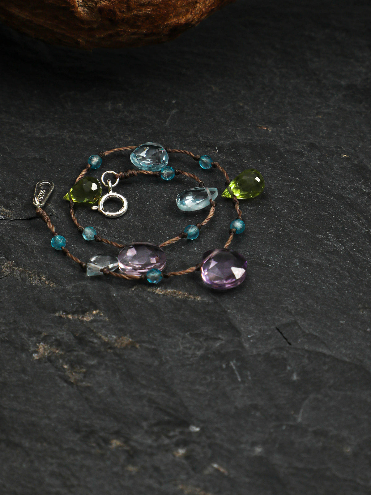 Colorful Mood Crystal Bracelet — topaz teardrop, faceted ametrine teardrop, faceted peridot teardrop | SENLORE