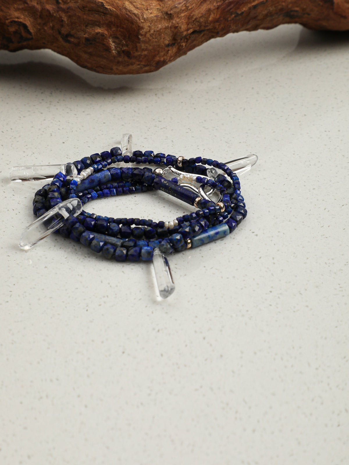 SENLORE Double-Layer Lapis Lazuli Clear Quartz Freeform Necklace – Front View