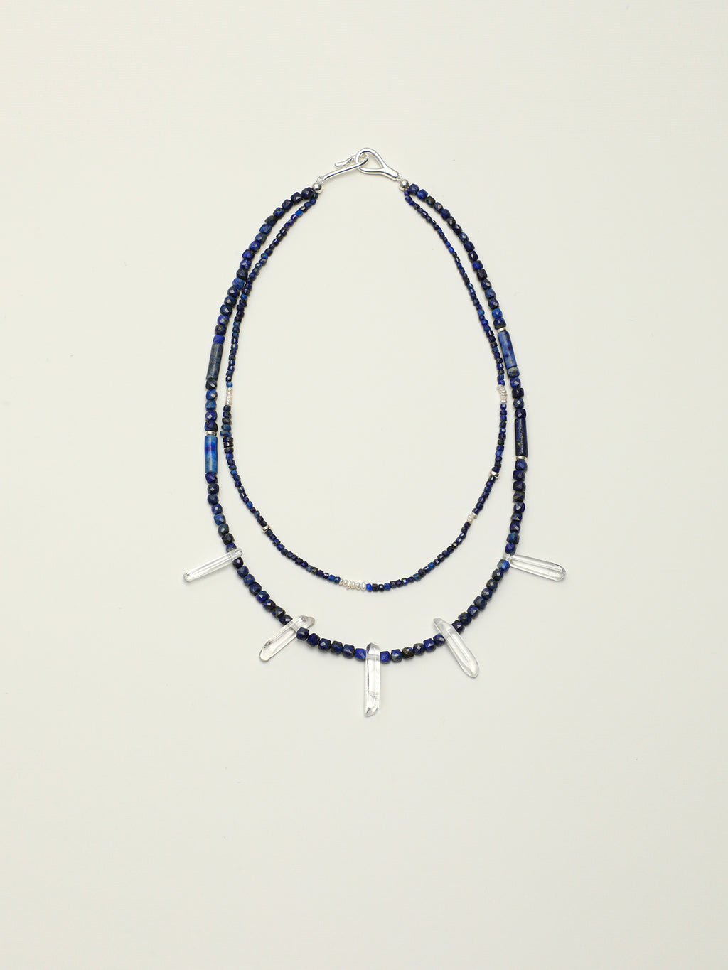 SENLORE Double-Layer Lapis Lazuli Clear Quartz Freeform Necklace – Detail Close-up