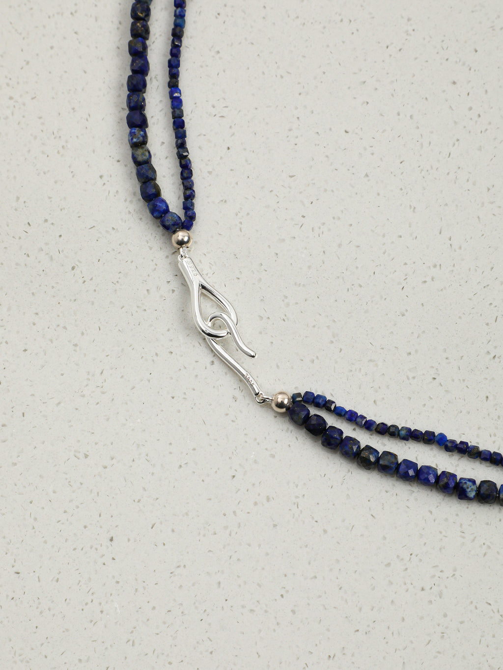 SENLORE Double-Layer Lapis Lazuli Clear Quartz Freeform Necklace – Side View