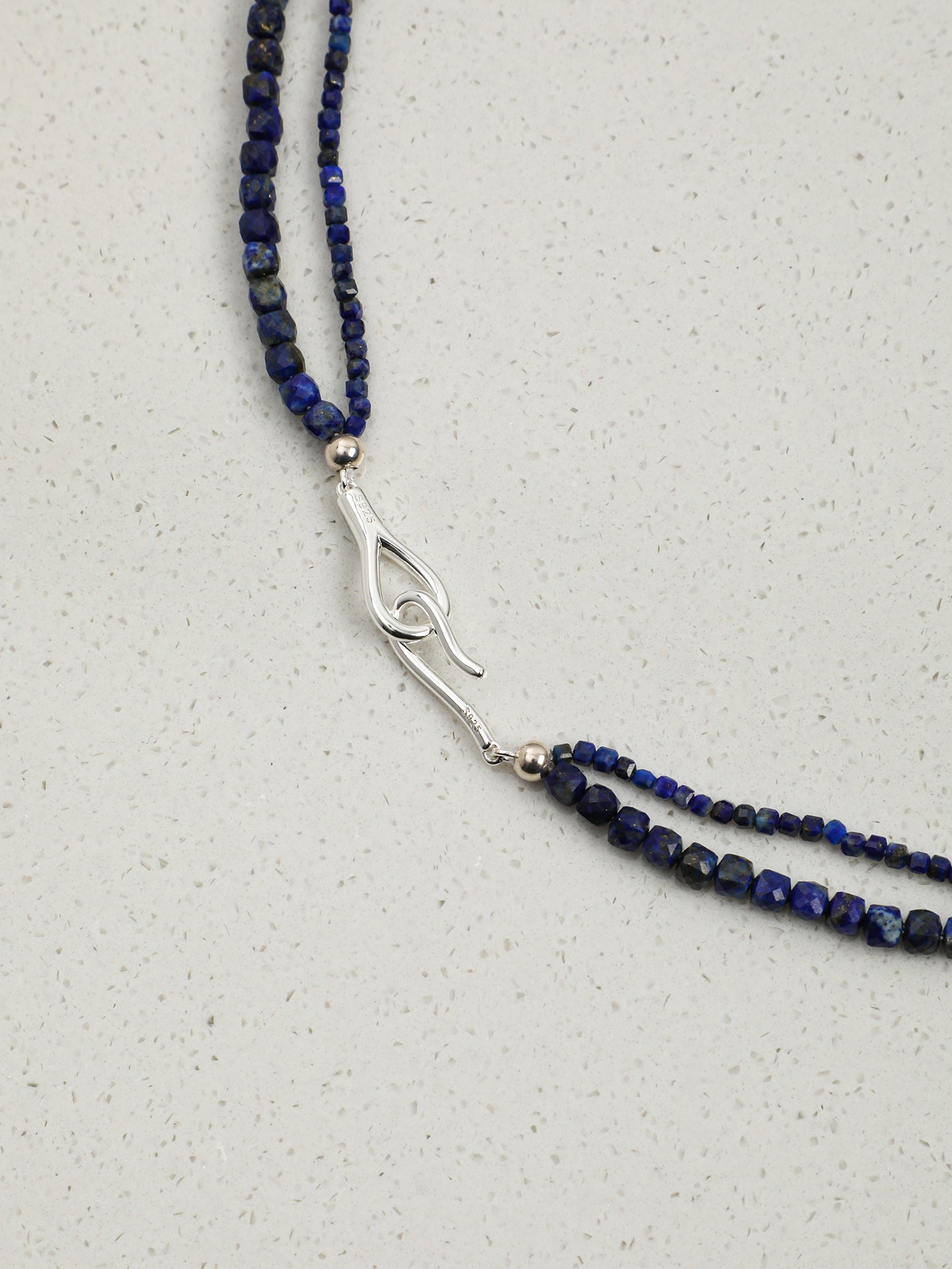 SENLORE Double-Layer Lapis Lazuli Clear Quartz Freeform Necklace – Side View