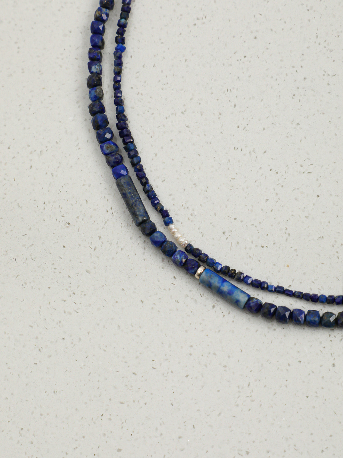 SENLORE Double-Layer Lapis Lazuli Clear Quartz Freeform Necklace – Lifestyle Shot